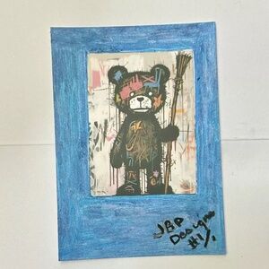 ACEO, “BLUE BEAR”2.5x3.5. OriginalArt Painting, mxd media, Embellished & Signed.